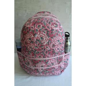 Lightweight Cotton Quilted Mini <b>Backpack</b> <b>with</b> Zipper Closure Handmade in India Floral Hand Block Print for Travel & School Use - Product Image 4