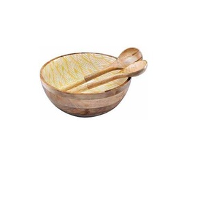 Bols en bois de mangue sculptés à la main ustensiles de cuisine nouilles bol de service en noyer servant de table utilisation de la restauration - Product Image 5