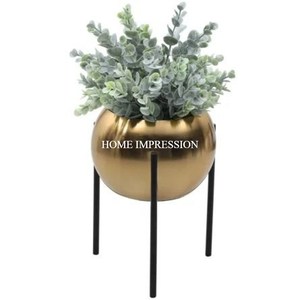 Jardinière en métal pour fleurs avec support en aluminium massif, chromé, durable, trou de drainage, pot de fleurs artificiel - Product Image 4