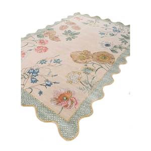 พรมขนสัตว์และไหมไผ่ถักมือสีเบจและสีน้ำตาลลายดอกไม้และลายทางรูปทรงสี่เหลี่ยมผืนผ้าสำหรับห้องโถงและห้องพัก รุ่น Esk-9038 จาก Jardins Du Monde - Product Image 2