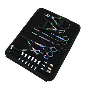 Kit d'outils pour extensions capillaires Salon Rainbow avec pinces à cheveux, pince à perles, outil de sertissage, dissolvant de colle, coupe-fil, crochet de pose et boucle de fil - Product Image 1