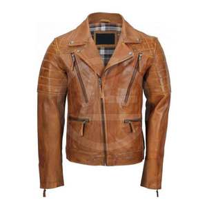 Chaqueta de motocicleta de moda para hombres en chaqueta de cuero ligero de cuero real para hombres con ajuste casual - Product Image 1