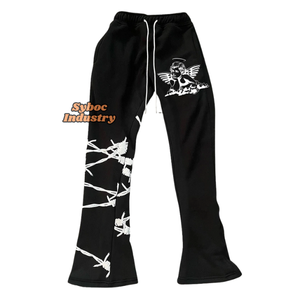 Pantalon de survêtement évasé pour hommes pantalon large élégant 380 GSM pantalon en coton noir lourd pour garçons - Product Image 2