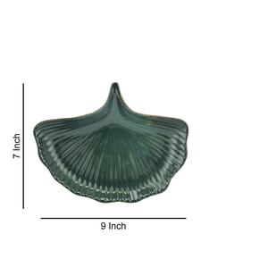 Ensemble de 2 assiettes en céramique de feuille émaillée exotique de paon, plats et assiettes exquis en céramique de feuille verte - Product Image 5
