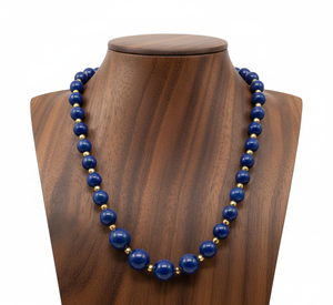 Women's 18-Inch Silver 925 Gold <b>Beaded</b> Necklace Natural Lapis Lazuli High Quality Handcrafted Geometric Trendy Gift - Product Image 6
