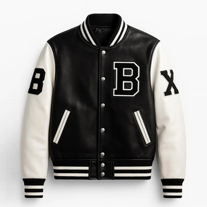 Venta al por mayor de los hombres Varsity chaqueta de cuero de la PU impermeable de manga completa Universidad de los hombres Varsity Chaqueta con bolsillo - Product Image 1