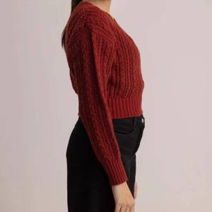 Pull en coton tricoté chaud d'hiver pour femme, col en V, respirant, style streetwear, avec logo frontal personnalisable - Product Image 4