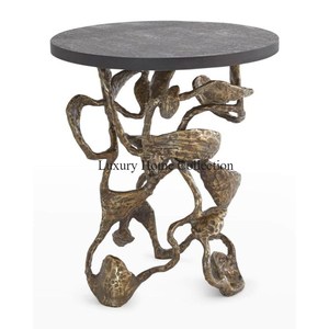 Ensemble de 2 tables centrales et d'appoint en aluminium poli et poli pour la chambre à coucher, design de feuille couleur argent - Product Image 5