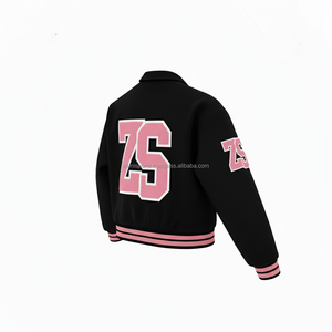 แจ็กเก็ตขนสัตว์ผสมแบบพรีเมี่ยมสำหรับผู้ชายแจ็กเก็ตทีมตัวแทนผ้าวูลผสมสีดำแกรมสีชมพูซี่โครงปักโลโก้ได้ตามต้องการ - Product Image 4