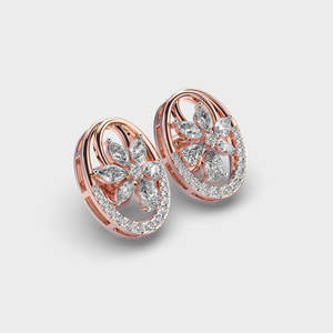 IGI Certified Lab Grown Diamond Oval Floral Halo Stud Earrings 18K Yellow / White / Rose Gold Designer Open <b>Frame</b> Earrings - Product Image 3