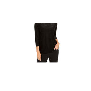 Maglia da donna Charter Club in velluto con maniche a 3/4 e collo gioiello, colore nero, taglia piccola - Product Image 2
