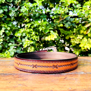 Latest Youth Western Cross <b>Tooling</b> Genuine <b>Leather</b> Belt Custom Length with Vintage Hand Carved Buckle - Product Image 3