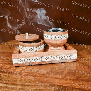 เตาเผา bakhoor ทำจากไม้พร้อมเครื่องหนังสำหรับตกแต่งบ้าน - Product Image 2