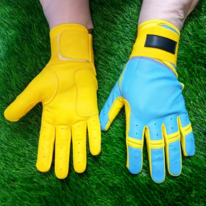 Guantes de Bateo de Béisbol Amarillo y Azul de la Serie Team, Cuero Antideslizante, Cierre de Gancho y Bucle Ambidiestro, Ecológicos, Sostenibles y Personalizables - Product Image 1