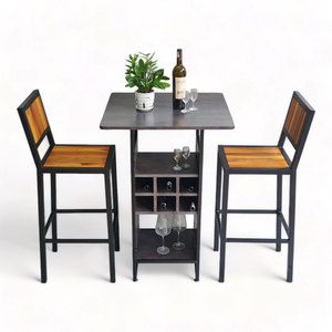 Industrial Style <b>Bar</b> <b>Table</b> Set with Shelf 2 <b>Bar</b> <b>Stools</b> for Home Basement Gym Hotel-70x70cm Glass Furniture Combo CBCF285 - Product Image 1