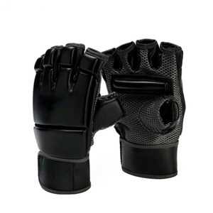 Gants de boxe MMA professionnels personnalisés de haute qualité pour la fermeture conception de demi-doigt évacuant l'humidité-Gants d'entraînement en cuir - Product Image 6