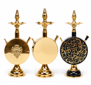 Chicha futuriste artisanale en laiton pour table |   Chicha ronde ornée |   Chicha décorative traditionnelle arabe pour salon et maison - Product Image 1