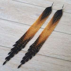 Boho <b>bead</b> earrings with <b>turquoise</b> design andy cascading fringe, unique jewelry gift - Product Image 1