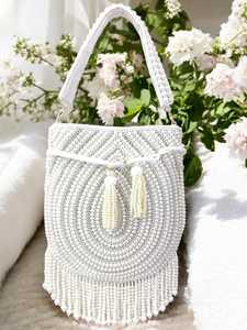 Vente en gros de sacs potli décoratifs magnifiques de forme ronde avec perles idéales pour les sacs-cadeaux de retour de fête d'anniversaire de mariage - Product Image 2