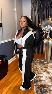 Otoño personalizado moda elegante señora Fitness traje ropa deportiva cremallera Tejido estilo callejero chaqueta suelta Patchwork mujeres chándales conjunto - Product Image 6