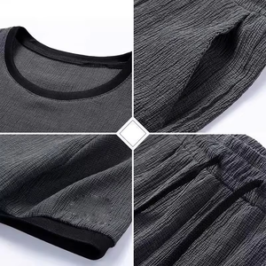 New Arrival Men's Textured <b>T</b>-Shirt & Shorts Set Casual Summer 2 Piece Outfit OEM Custom Streetwear Breathable Lounge Wear <b>Tracks</b> - Product Image 4
