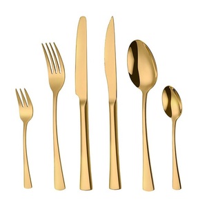 Juegos de cubiertos de metal de lujo con mango redondo largo y delgado chapado en oro para el hogar y los hoteles juegos de cubiertos para comer - Product Image 5