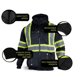 Sudadera con capucha reflectante de seguridad laboral antibacteriana de microfibra para hombre hecha a medida de fábrica - Product Image 4