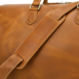 Bolsa de Viaje de Fin de Semana Plegable de Cuero Genuino, Ligera y de Gran Capacidad, con Cierre de Cremallera, Resistente, Color Marrón - Product Image 6