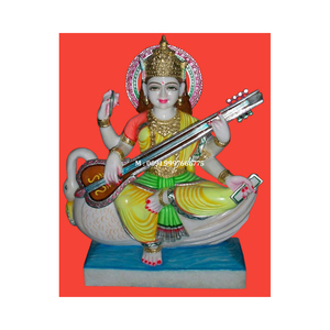 Beautiful Design White Marble Saraswati Mata Statue Beautiful Hindu Goddess Sitting On Lotus Flower Best Price For <b>Home</b> <b>Temple</b> - Product Image 1