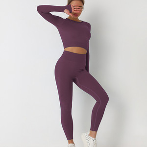 Women's High-Stretch Breathable Lightweight Yoga Sets-Custom High Quality Seamless Fitness Wear Best Design Solid Active Wear - Product Image 2