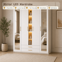 Armoire de chambre à coucher avec miroir LED blanc personnalisé, meubles de placard avec étagères et tiroirs pour hôtel, villa