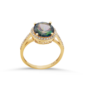 Bague en argent sterling 925 de fabrication turque en gros, design rond, pierre de topaze mystique en forme de grappe, CZ - Product Image 1