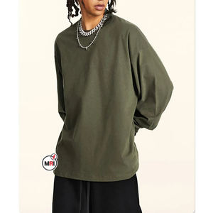 Alta calidad moda cómodo decente Casual personalizado color sólido caída hombro peso pesado 100% algodón manga larga hombres camisetas - Product Image 5
