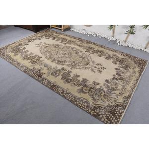 พรมวินเทจตุรกี ขนาด 5.4x9 ฟุต พรมขนสัตว์สีเบจลายอิคัต - Product Image 4