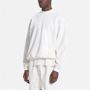 Vente en gros recadrée ras du cou pull blanc poids lourd 100% coton sweats à capuche Logo personnalisé col rond surdimensionné basiques sweats hommes - Product Image 4