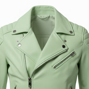 Chaqueta de Motociclista de Cuero Verde Claro Elegante para Mujer, Ropa Casual, Personalizada, al por Mayor, Precio de Fábrica, Estilo Motero Genuino para Damas - Product Image 5