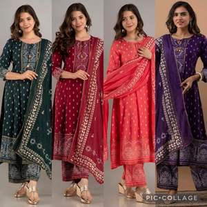 Premium Rayon Printed Anarkali Kurti With Tassel and Full Printed Palazzo and Dupatta and <b>Sequins</b> Work Kurti Collection - Product Image 4