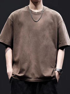 เสื้อยืดผู้ชายผ้าฝ้ายฟอกกรดแบบหลวมสำหรับผู้ชายเสื้อยืดพิมพ์ลายสกรีนลายว่างเปล่าโอเวอร์ไซส์ออกแบบได้ตาม100 - Product Image 4