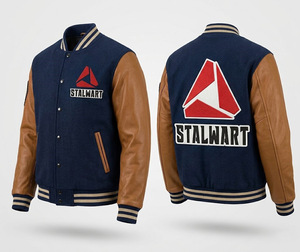 Stalwart Men's Woolen Varsity <b>Jacket</b> With Leather Sleeves Embroidered Logo Casual Autumn Wear Turn-down Collar Regular Fit - Product Image 6