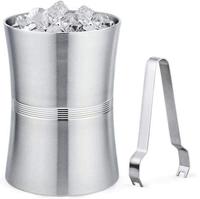 Seau à glace double paroi en acier inoxydable plaqué or, design moderne et luxueux, avec support noir, idéal pour les fêtes et restaurants - Durable