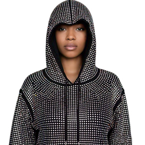 High Quality Custom Men's Hoodies 100% Cotton Fleece Oversized Heavyweight Rhinestone Embellished Pullover Sweatshirts - Product Image 1
