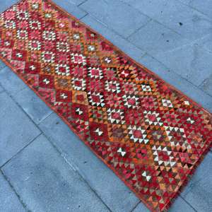 Vintage 2.2x6.4 ft Rug, <b>Runner</b> Turkish Rug, <b>Red</b> Solid Wool Rug - Product Image 4