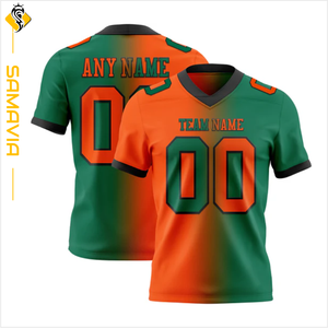 Maillot de football américain personnalisé pour équipe, uniforme à manches courtes en tissu polyester imprimé, protection UV, prêt à être expédié pour l'été - Product Image 1