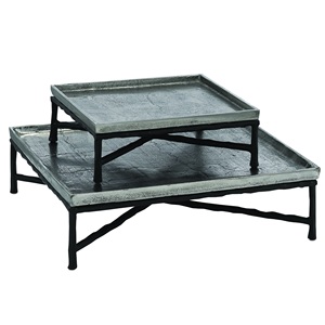 Plateau de service en aluminium en métal de structure professionnelle pour le plateau de service de nourriture de forme carrée antique argentée faite à la main d'hôtel avec des supports - Product Image 1