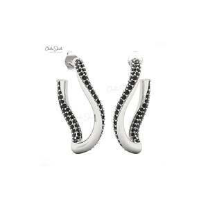 Produits les plus vendus 2025 boucles d'oreilles faites à la main en or 14 carats naturel 1.2mm diamant noir courbe torsadée distributeurs en gros - Product Image 2