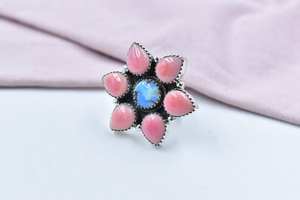 Handmade Pink <b>Conch</b> and Opal Sterling Silver Adjustable <b>Ring</b> - Product Image 3