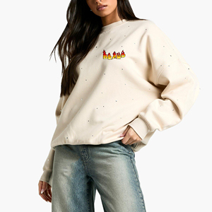 New Arrival Women's <b>Hooded</b> Anti-Pilling Printed Rhinestone Sweatshirt Solid Colour Breathable Hip Hop Winter Acid Wash Front - Product Image 1