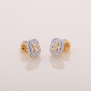 Pendientes de Diamante Amarillo Cultivado en Laboratorio con Certificación IGI, Corte Radiante, Halo, Oro Amarillo/Blanco/Rosa de 14K, Pendientes de Lujo - Product Image 5
