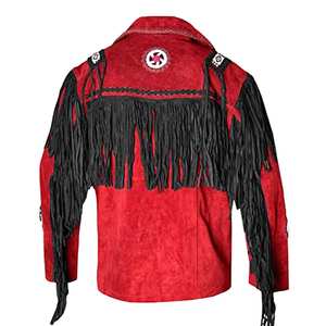 Chaqueta de cuero occidental personalizable para hombre de alta calidad con flecos y cuentas para el invierno con plumón y material de tela - Product Image 4