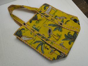 Sac fourre-tout matelassé Kantha, en coton fait main, couleur unie, été automne, fermeture éclair, bandoulière, sac de shopping, sac de voyage, vente en gros - Product Image 2